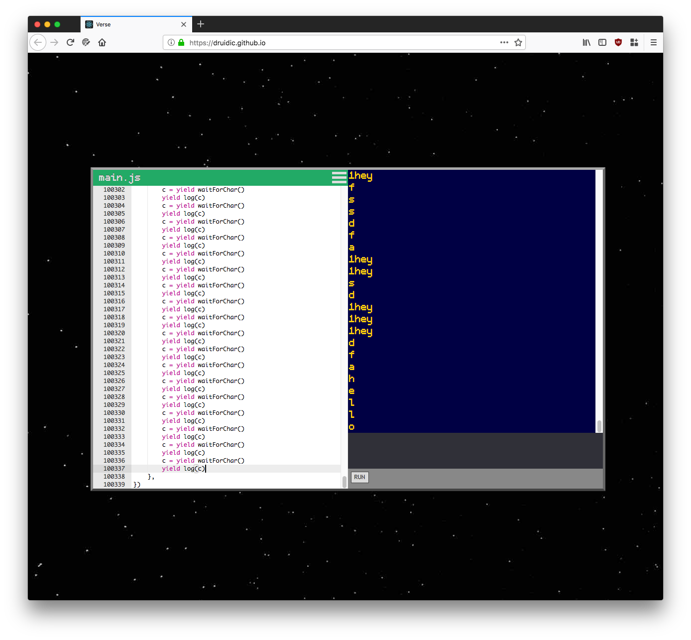 screenshot of the Verse editor with over 100,000 lines of code